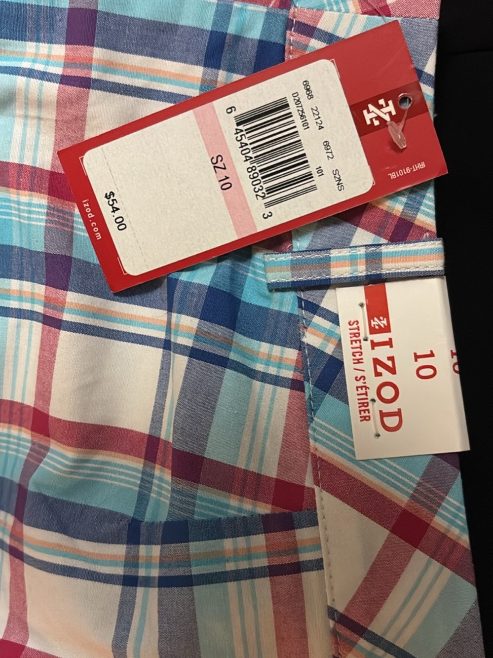 Izod Plaid Bermuda Shorts in Blue, Pink, White